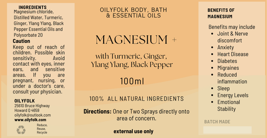 Magnesium Spray Turmeric, Ginger, Black Pepper and Ylang Ylang 100ml